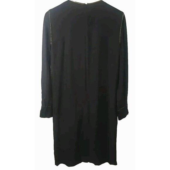 Elizabeth & James Silk A-Line Dress Women 6 Black Metallic Gold Trim Georgette - Picture 6 of 10